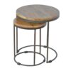 Round Stool Table With Iron Base (Set of 2) - Brown / Black - Image 7