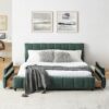Modern Queen Size Upholstered Bed With Storage Drawer - Blue / Green - Image 7