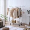 Heavy Duty Double Clothing Garment Rack With Shelves - Silver - Image 12