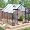 Double Door Polycarbonate Greenhouse Raised Base And Anchor Aluminum Heavy Duty Walk In Greenhouses For Outdoor, Backyard In All Season - Black - Image 2