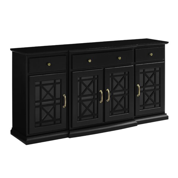 Classic Fretwork Detailed Glass Door Sideboard - Black