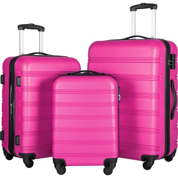 3 Piece Luggage Set Hardside Spinner Suitcase With Tsa Lock 20" 24" 28" Available - Pink