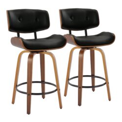 Lombardi - Mid-Century Modern Fixed Height Counter Stool With Swivel With Round Footrest (Set of 2) - Walnut / Black