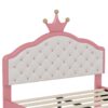 Full Size Lovely Crown Fantasy Leather Princess Bed With Tufted Headboard - Pink / Cream - Image 8