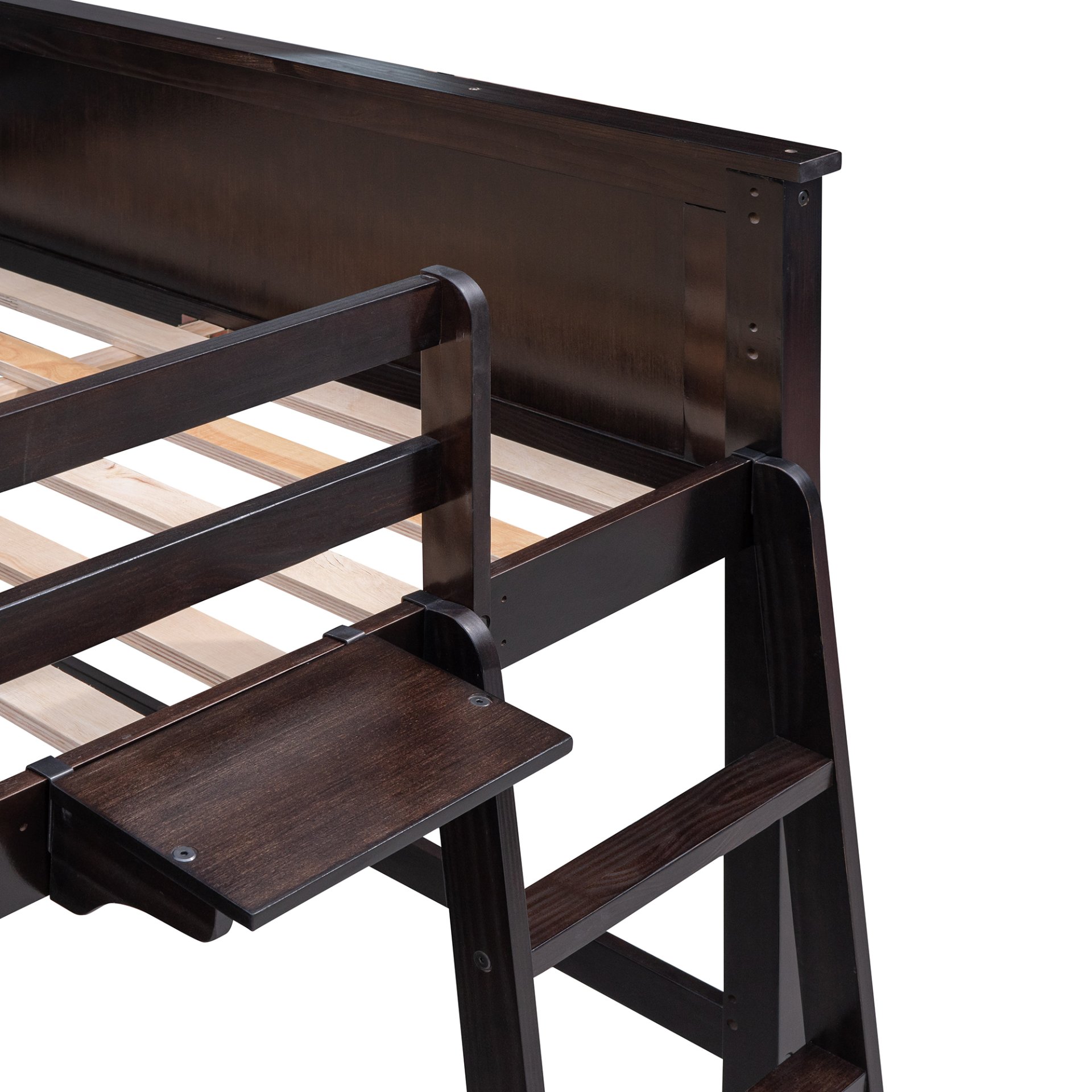 Full Size Loft Bed With Drawers And Desk With Shelves - Espresso - Image 10