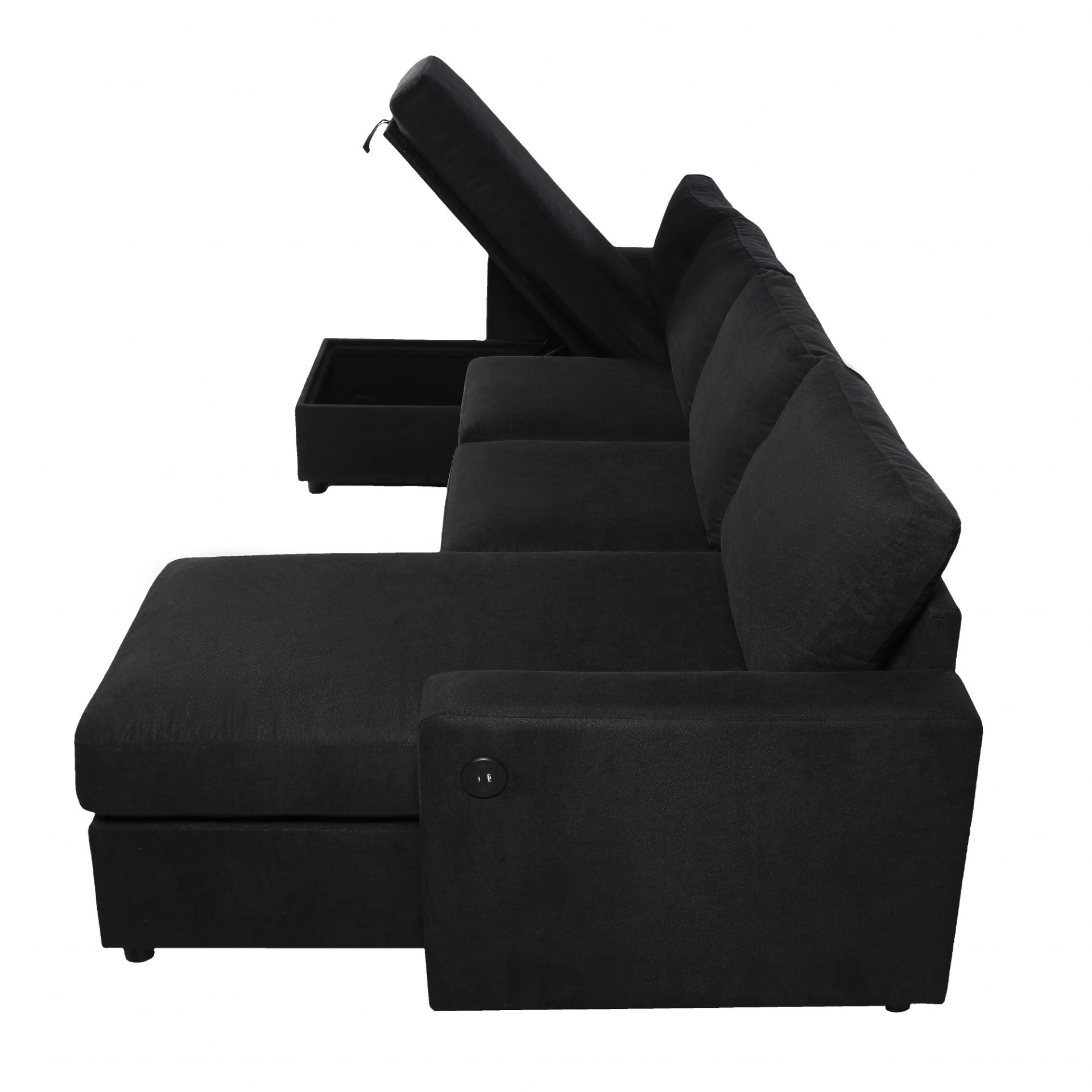 Convertible U Shaped Sectional Sofa With Storage Chaise Lounges And USB Ports - Black - Image 25