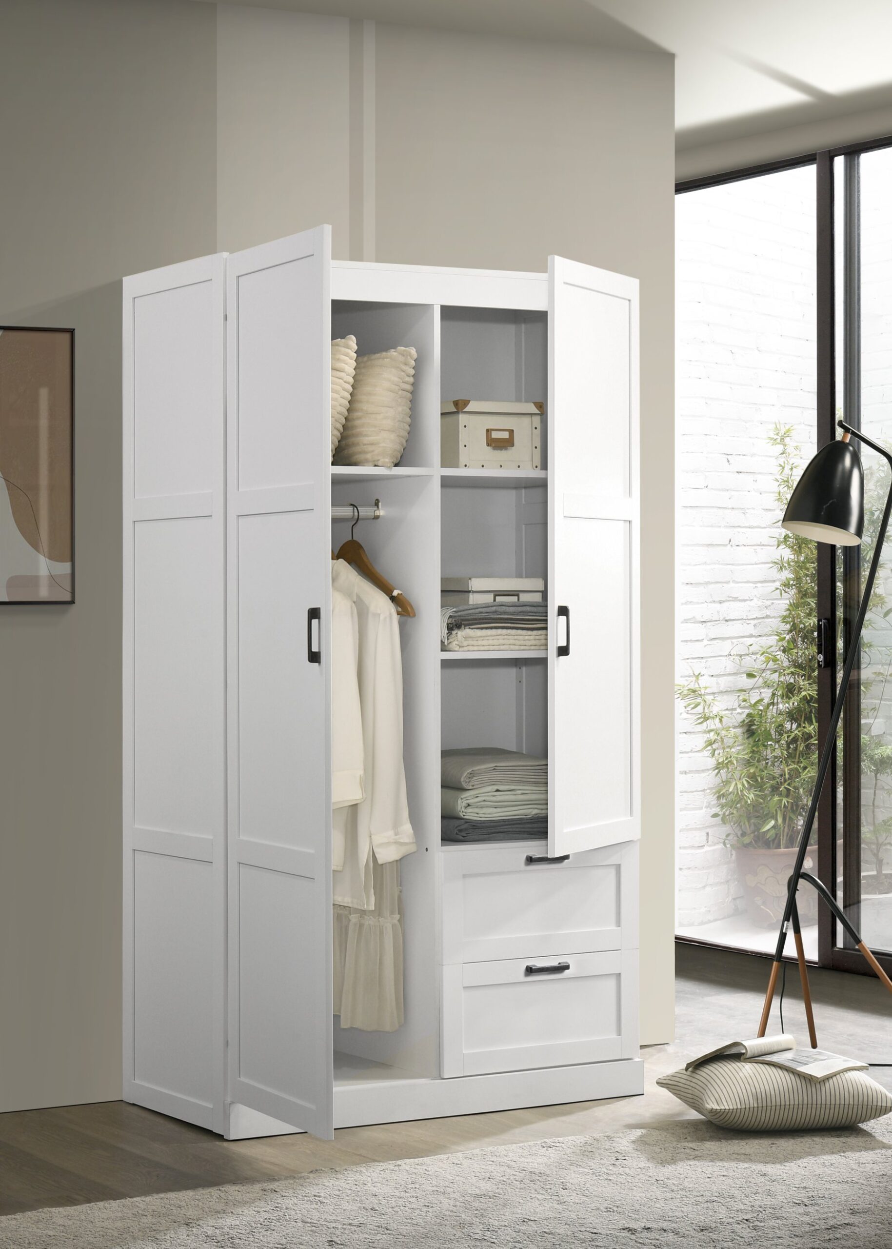 Aubree - Wardrobe Cabinet Armoire With 2 Drawers And Hanging Rod - White - Image 2