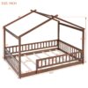 Full Size Bed House Bed Frame With Fence - Walnut - Image 9