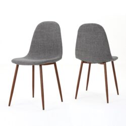 Mid Century Modern Fabric Upholstered Dining Chairs (Set of 2) - Light Gray Dark / Walnut