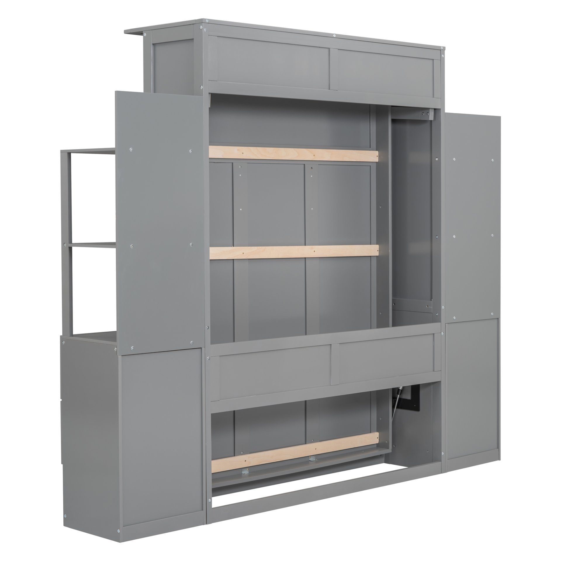 Full Size Murphy Wall Bed & Shelves, Drawers And LED Lights - Gray - Image 15