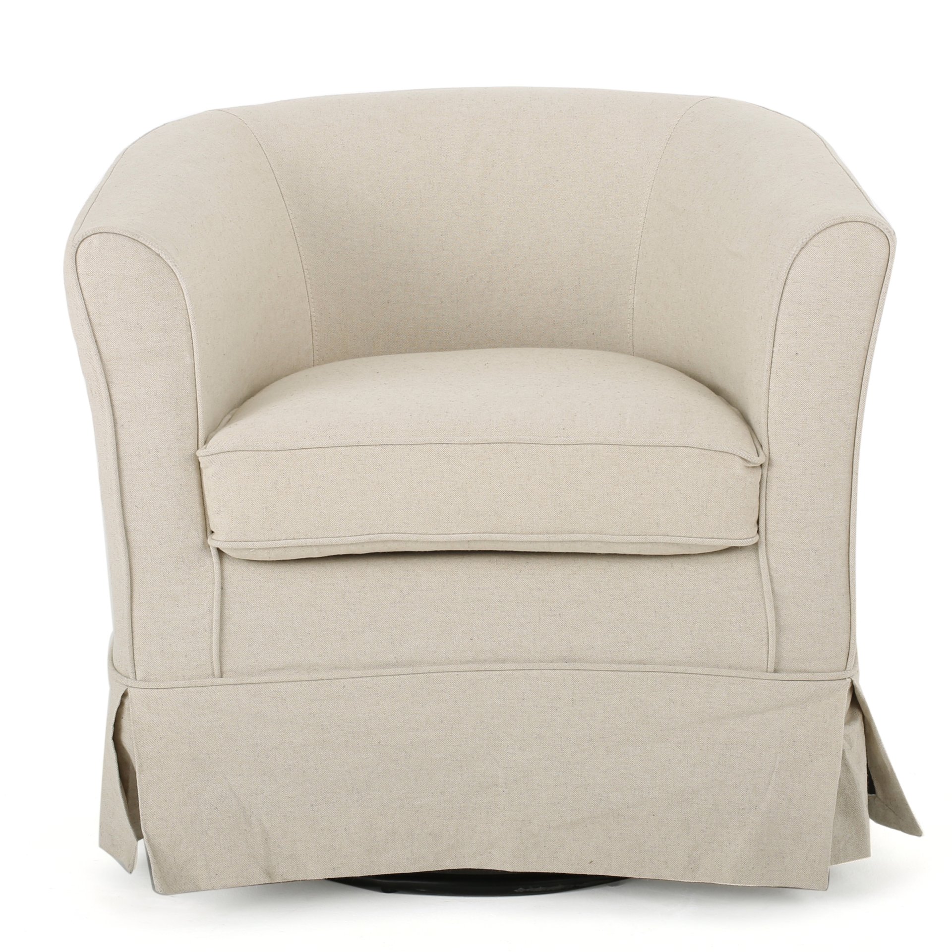 Glitter - Upholstered Swivel Chair With Loose Cover And Curved Back - Natural - Image 5