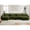 Modern Velvet U Shaped Sectional Sofa Cloud Couch & Movable Ottomans And Bolstered Armrests - Olive Green - Image 9