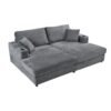 Oversized Loveseat Chaise Lounge Sectional Sofa Bed Corduroy Sleeper Sofa With 2 USB Ports, 2 Cup Holders And 2 Throw Pillows For Living Room And Bedroom - Dark Gray - Image 11