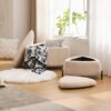 2 Piece Upholstered Storage Ottoman Set With Metal Legs Foot Stool Coffee Side Table Reversible Lid Light - Light Camel - Image 7