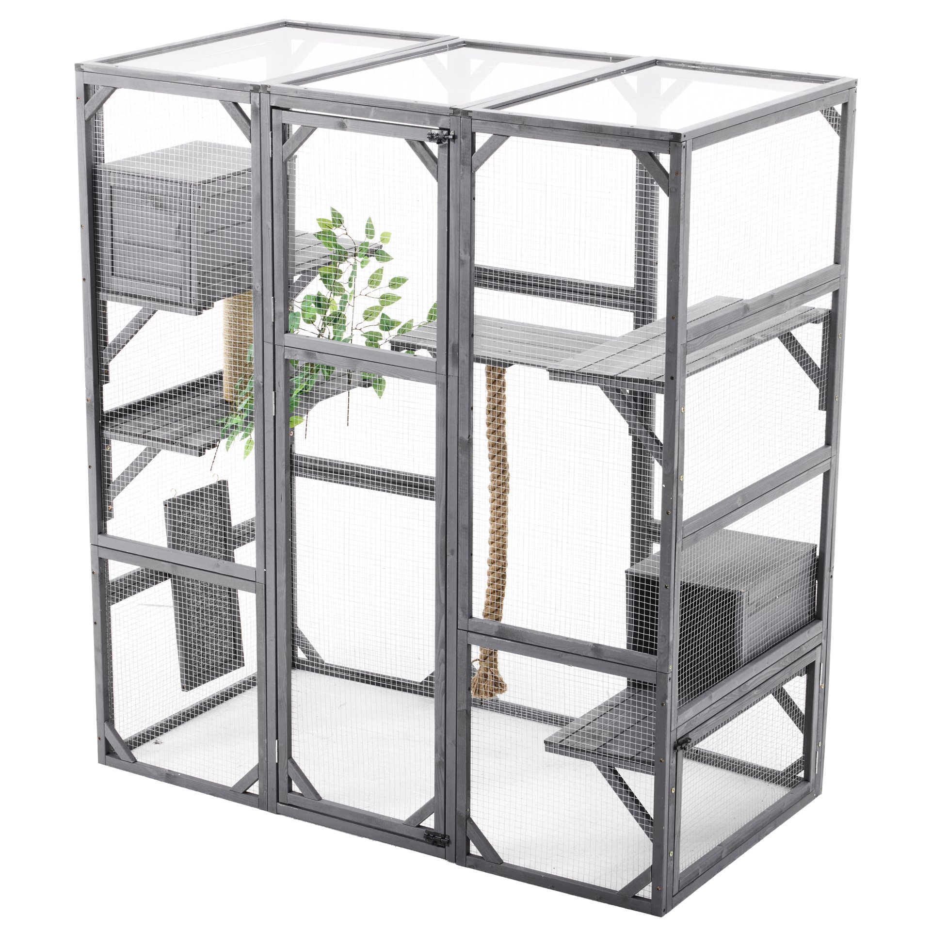 Outdoor Diy Cat House Catio With Double Enter Doors, Platforms, And Condos - Dark Gray - Image 9