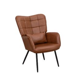 Bonded Leather Armchair, Modern Accent Chair High Back, Living Room Chair With Metal Legs And Soft Padded, Sofa Chairs For Home Office, Bedroom, Dining Room - Brown