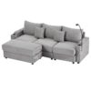Modern Style 3 - Seater Sofa Sectional Sofa Couch With Storage Space, A Movable Ottoman, Two USB Ports, Two Cup Holders, A Phone Holder For Living Room - Gray - Image 23