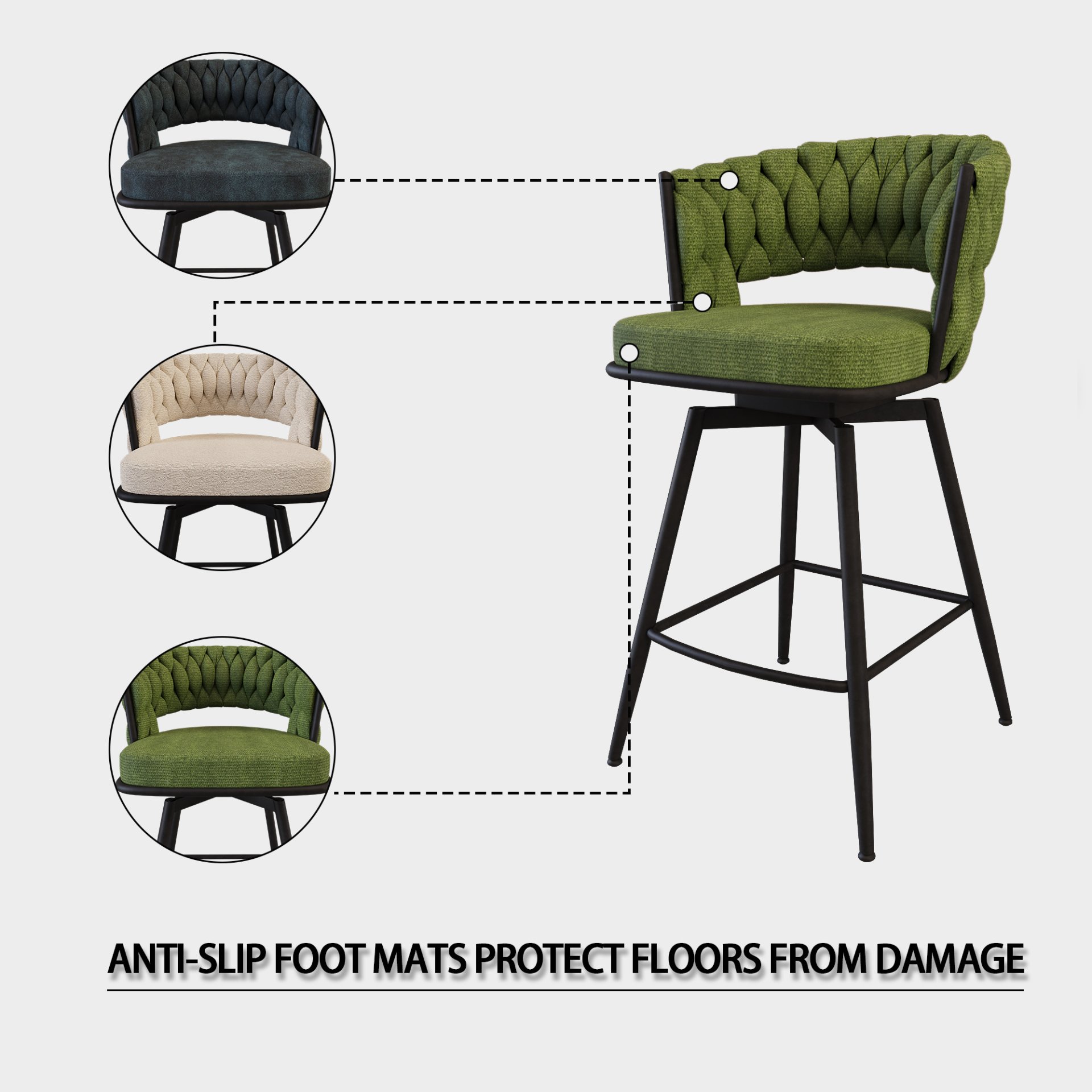 26" Bar Stool With 360 Swivel (Set of 4) - Green - Image 13