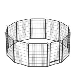 81.1" 12 Panels Heavy Duty Metal Playpen With Door, Dog Fence Pet Exercise Pen For Outdoor - Black
