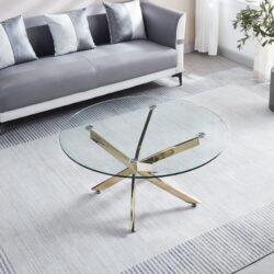 Modern Round Tempered Glass Coffee Table With Chrome Legs - Gold