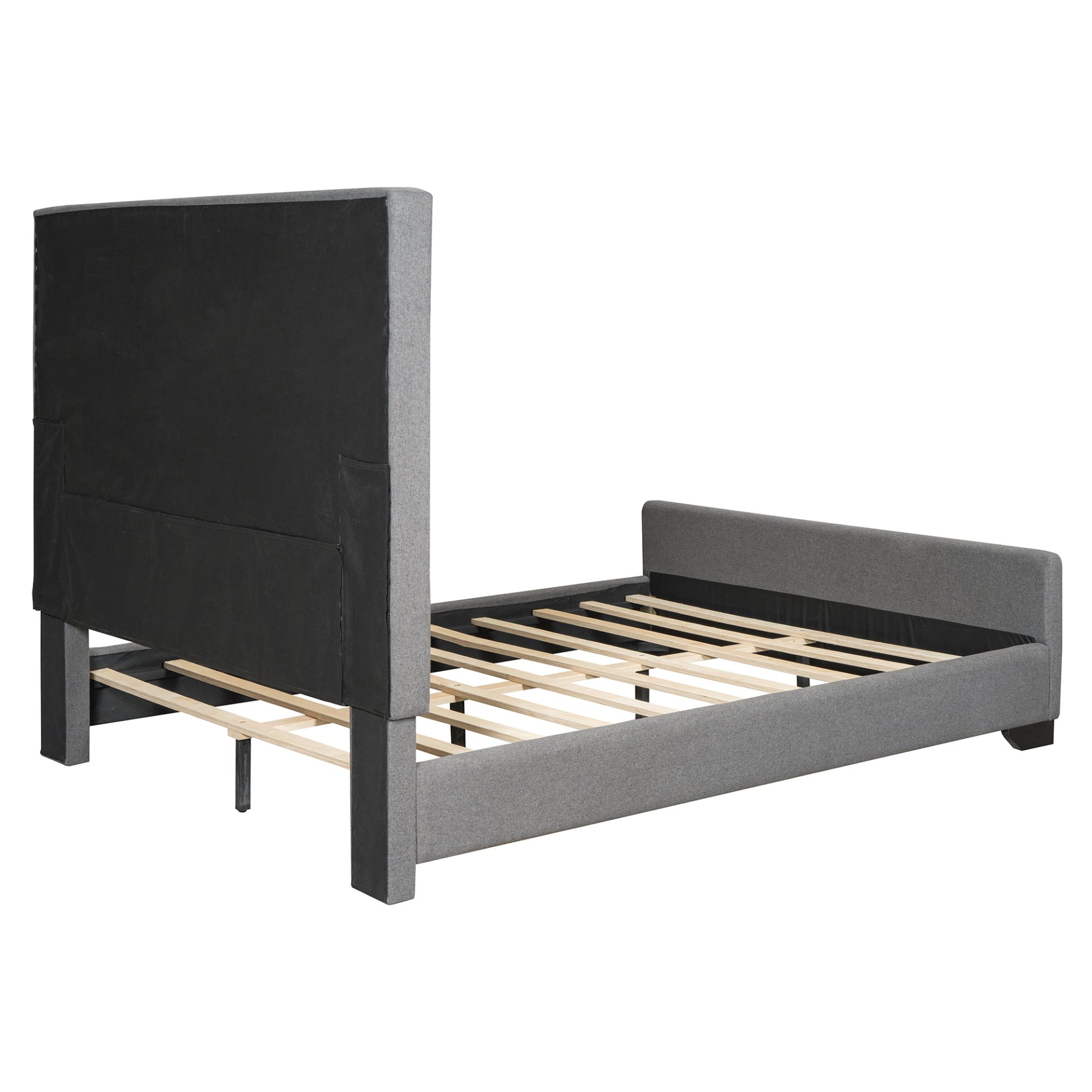 Queen Size Upholstered Bed With Slats Support, No Box Spring Needed - Gray - Image 8