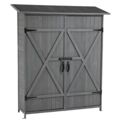 Outdoor Storage Shed With Lockable Door, Wooden Tool Storage Shed With Detachable Shelves & Pitch Roof - Gray