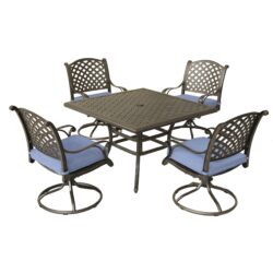 Square 4 Person 43.19" Long Aluminum Dining Set With Navy Blue Cushions, Swivel And Rocking Chairs - Antique Navy Blue