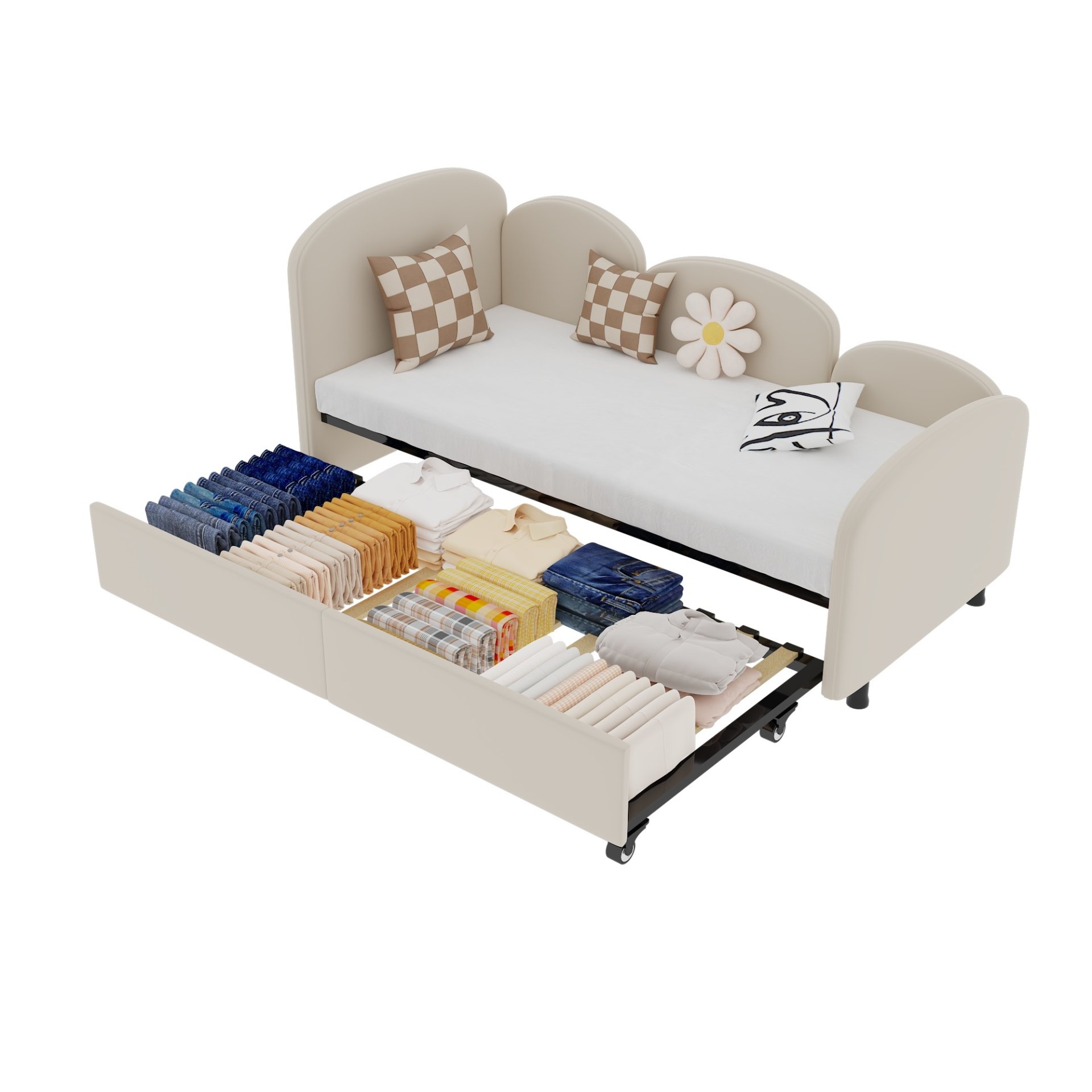 Modern Upholstered Daybed With Twin Size Bed Frames And Storage - Beige - Image 12