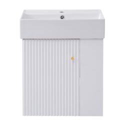 Modern Floating Bathroom Vanity With Ceramic Basin Perfect For Small Bathrooms, Right Side Storage - White