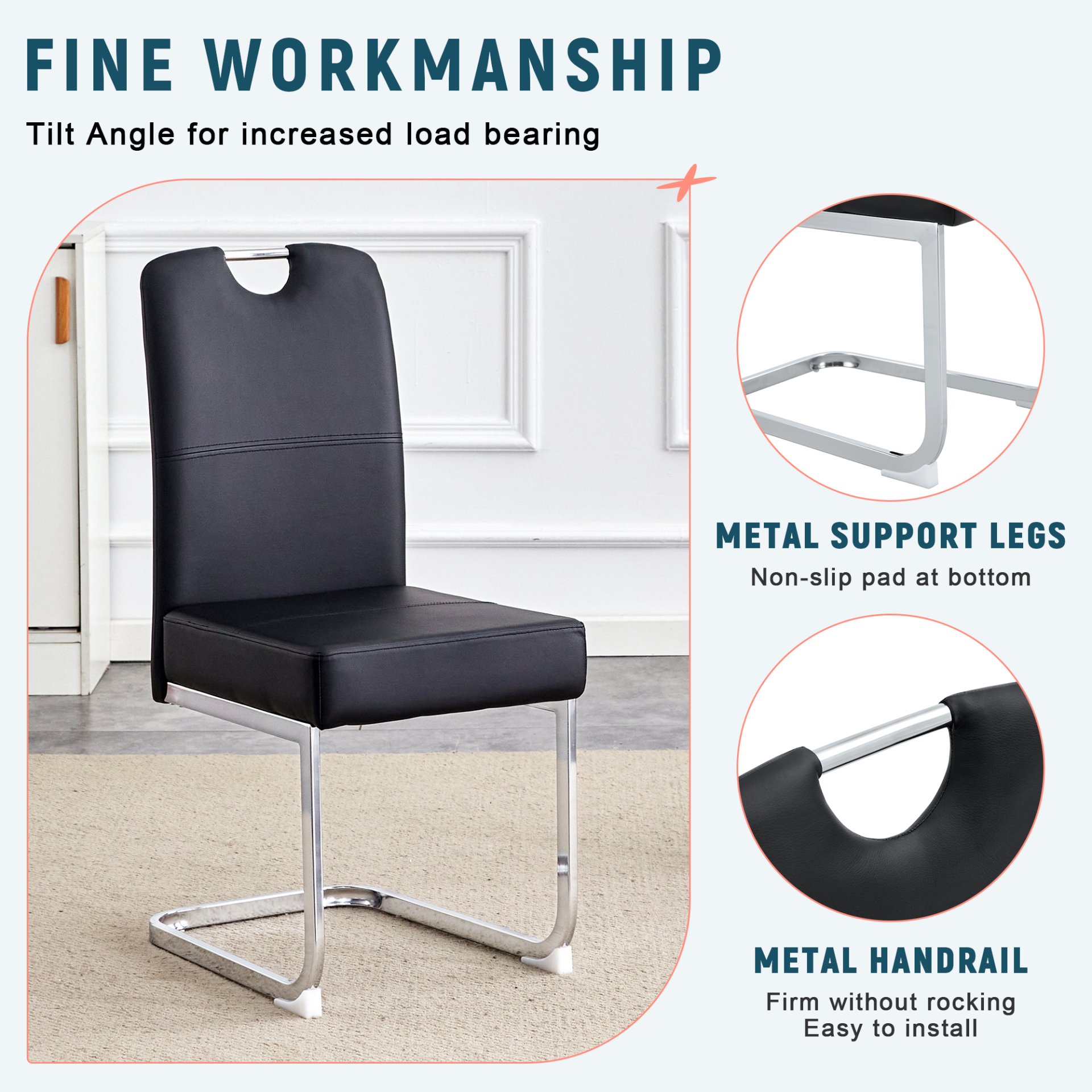 (Set of 4) Thickened Dining Chairs With Built In Spring Packages And Ergonomic Design Perfectly Blending Comfort And Elegance - Black - Image 9