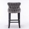 Contemporary Velvet Upholstered Wing-Back Barstools With Button Tufted Decoration And Wooden Legs, And Chrome Nailhead Trim, Leisure Style Bar Chairs, Bar Stools (Set of 2) - Gray - Image 6