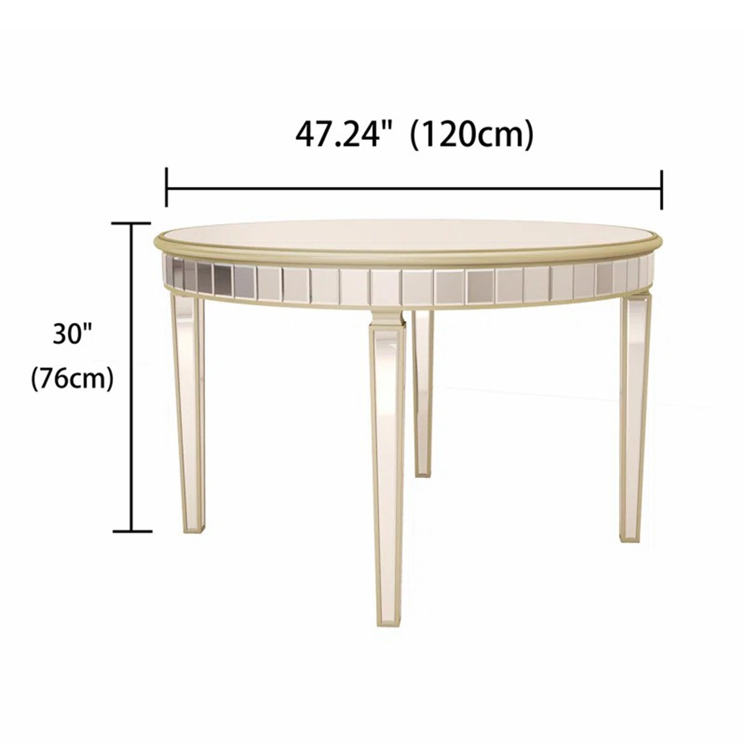 Round Glass Dining Table With Mirror Top - Silver - Image 3