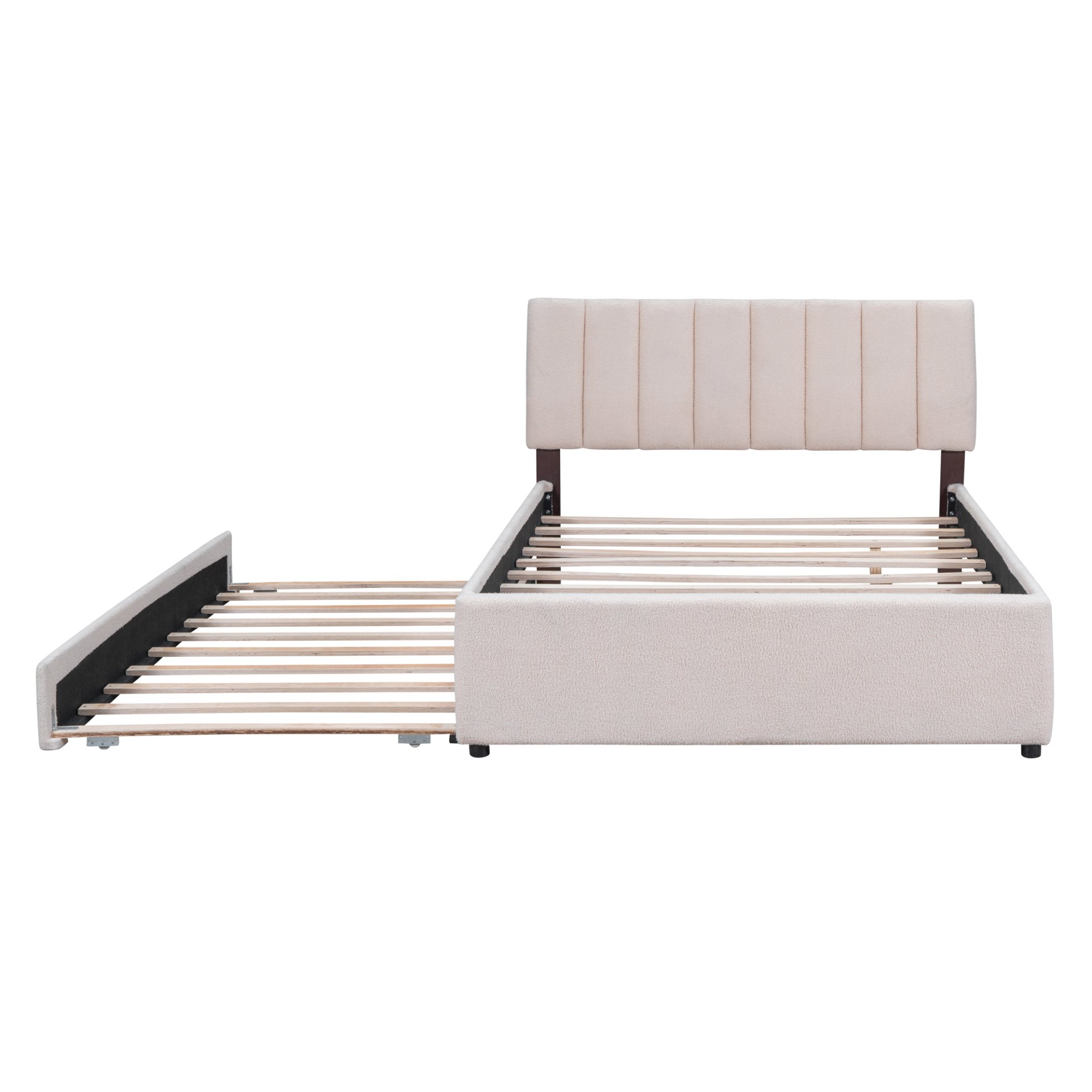 Full Size Upholstered Platform Bed With Twin Size Trundle - Beige - Image 6