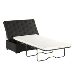 Convertible Ottoman Sleeper With Memory Mattress And Tufted Design, Folding Sofa Bed - Dark Gray Linen