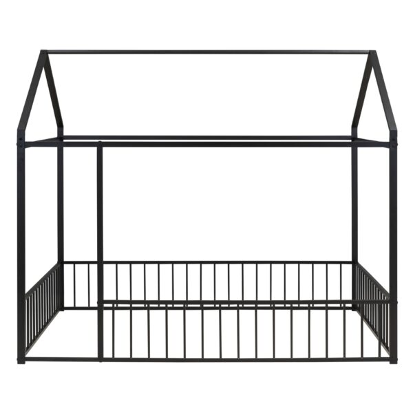 Full Size Bed House Bed Frame With Fence - Black