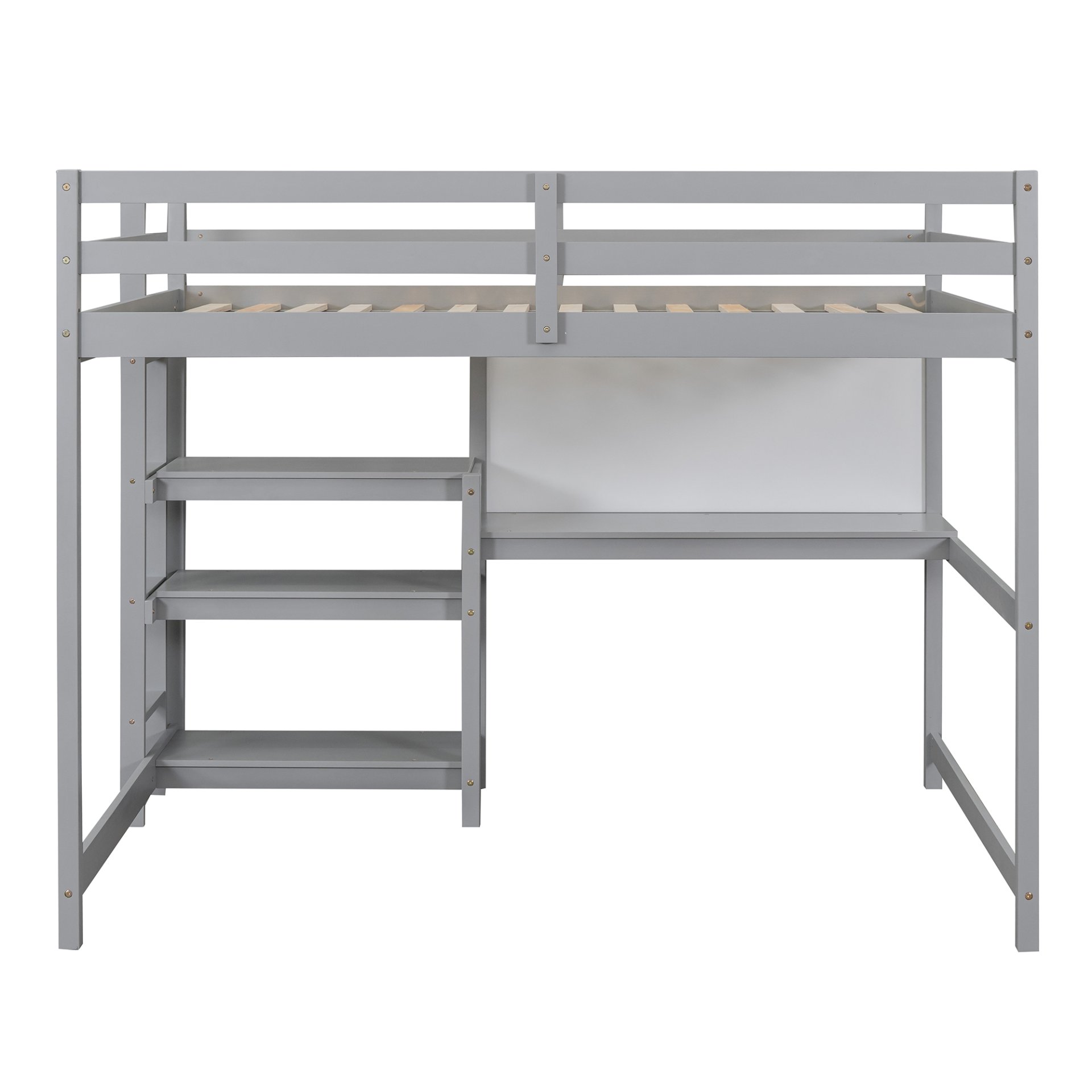 Full Size Loft Bed With Shelves, Desk And Writing Board - Gray - Image 5