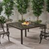 Outdoor Modern Aluminum Dining Table With Woven Accents - Gloss Black - Image 2