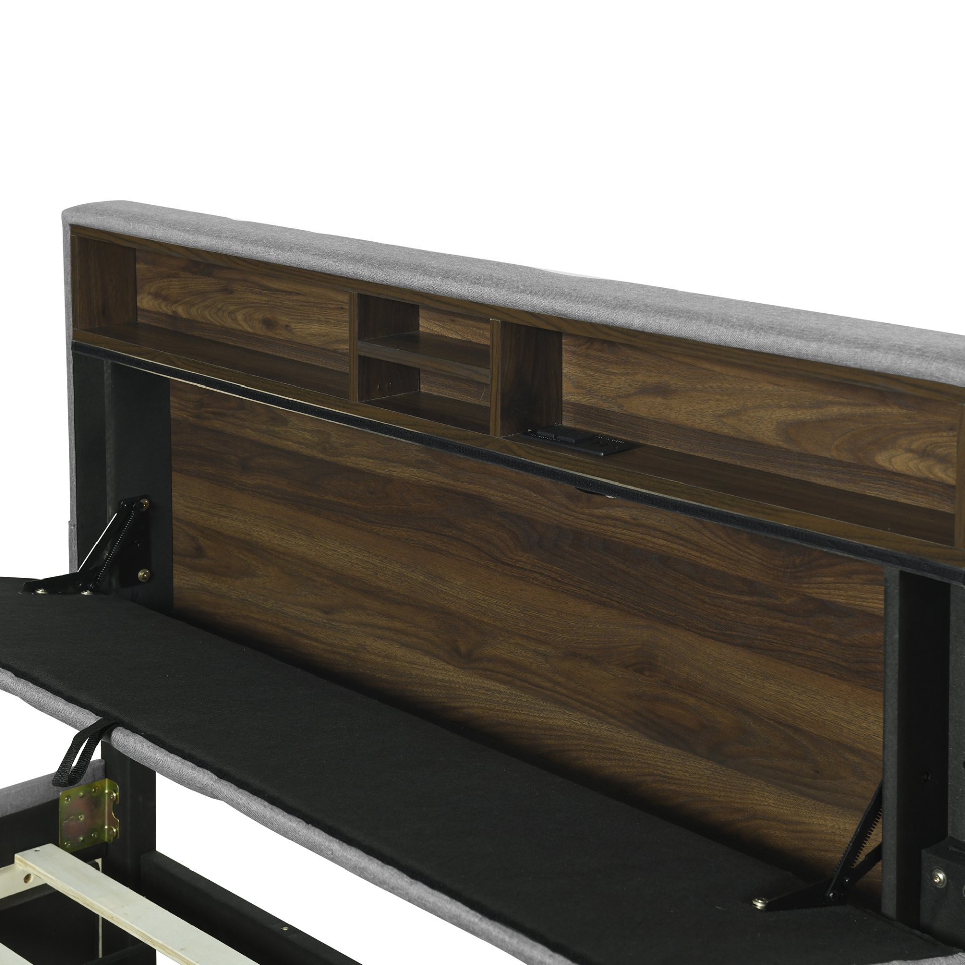 Full Size Upholstered Platform Bed With Storage Headboard, Twin Size Trundle & 2 Drawers And A Set Of Sockets & USB Ports - Gray - Image 8