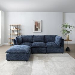 Modern Sectional L-Shape Sofa With Convertible Ottoman For Living Room - Blue