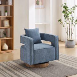 Swivel Accent Open Back Chair Modern Comfy Sofa Chair With Weathered Base For Living Room, Club Chair Leisure Arm Chair For Lounge - Pale Blue