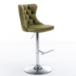 Swivel Velvet Barstools Adjusatble Seat Height From 25-33", Modern Upholstered Chrome Base Bar Stools With Backs Comfortable Tufted For Home Pub And Kitchen Island (Set of 2), 1712Ol - Olive Green