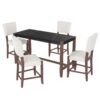 5 Piece Counter Height Dining Set, Faux Marble Bar Table With 4 Upholstered Chairs, Mid Century Style For Kitchen - Black / Beige - Image 16