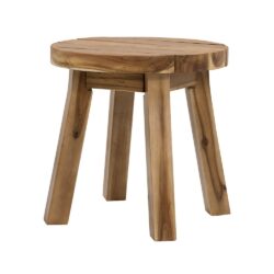 Round Side Table, Solid Wood - Natural Wood / Brown