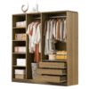 Doorless Storage Wardrobe For Dedroom With Shelves And 3 Drawers - Nature - Image 10