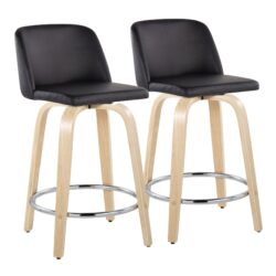 Toriano - Contemporary Fixed Height Counter Stool With Swivel With Round Footrest (Set of 2) - Natural / Black
