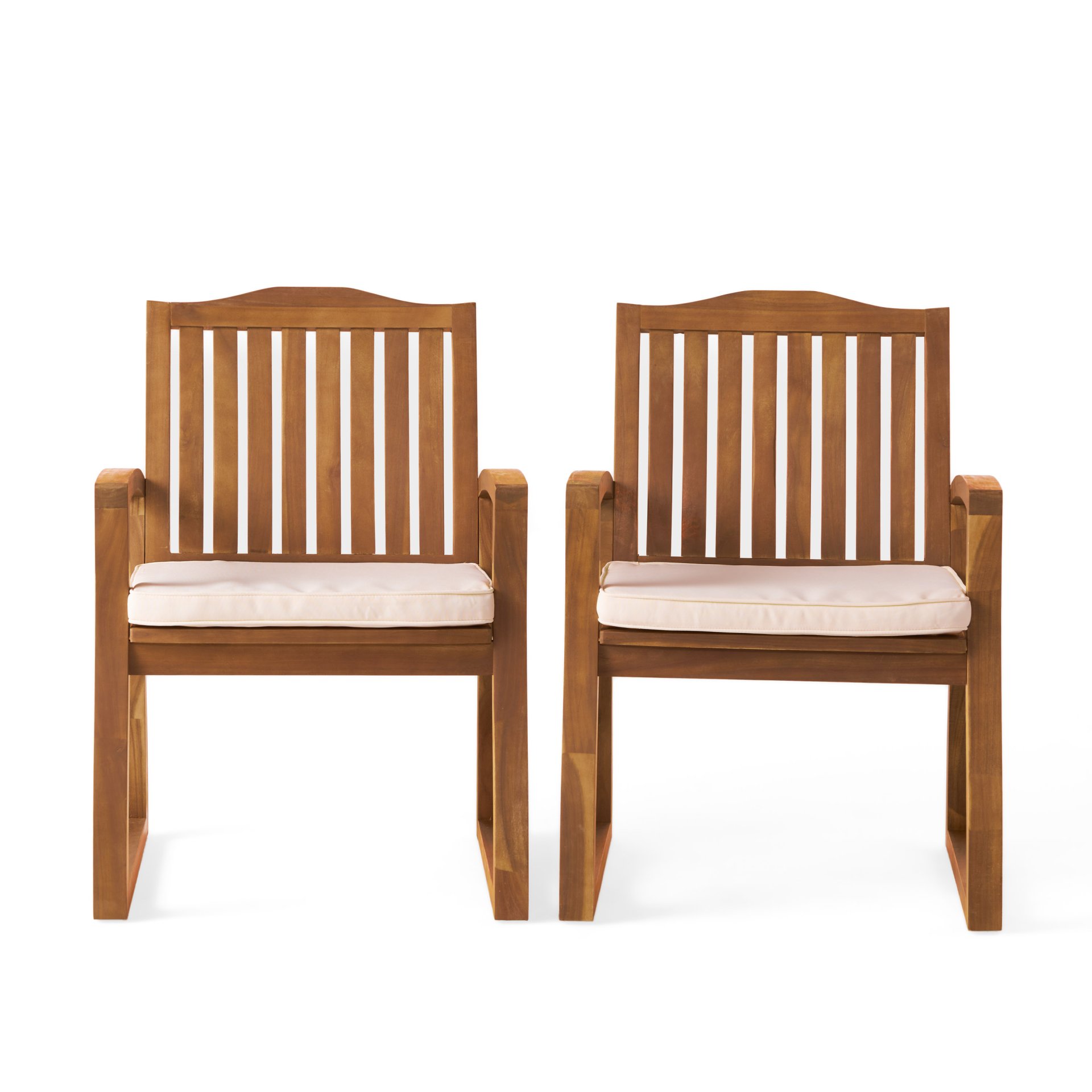 Della - Wood Armchair (Set of 2) Outdoor Dining Chairs - Cream - Image 5