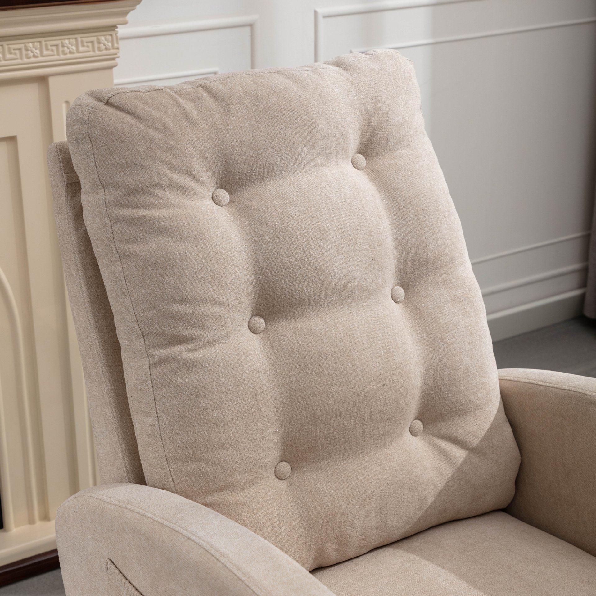 Accent Rocking Chair With Footrest High Back Rubber Wood Rocking Legs Bedroom Living Space - Beige - Image 5