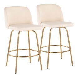 Toriano - Contemporary Fixed Height Counter Stool With Swivel With Round Footrest (Set of 2) - Cream / Gold