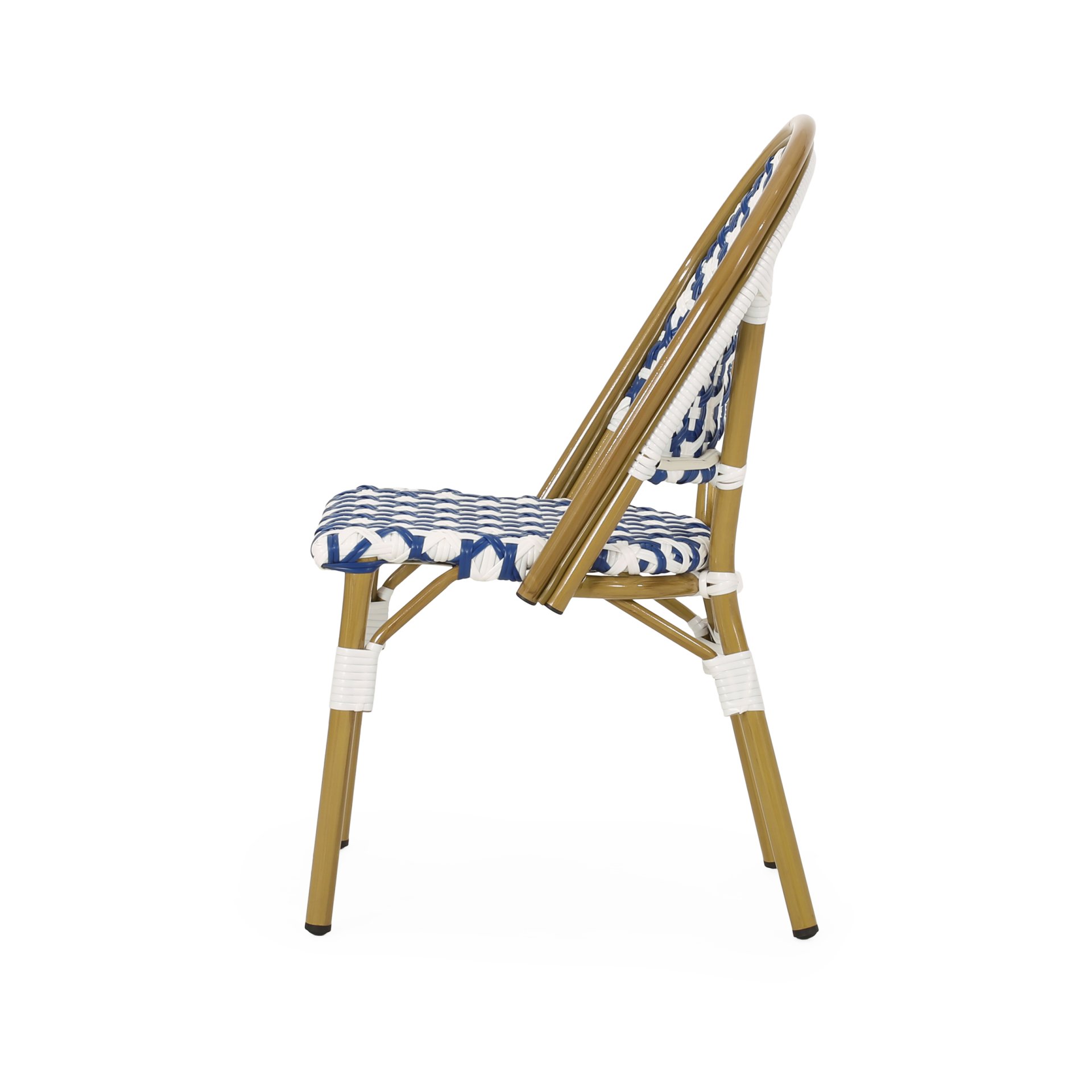 Elegant French Bistro Chair Set With Durable Aluminum Frame And Polyethylene Rattan - White / Navy - Image 8