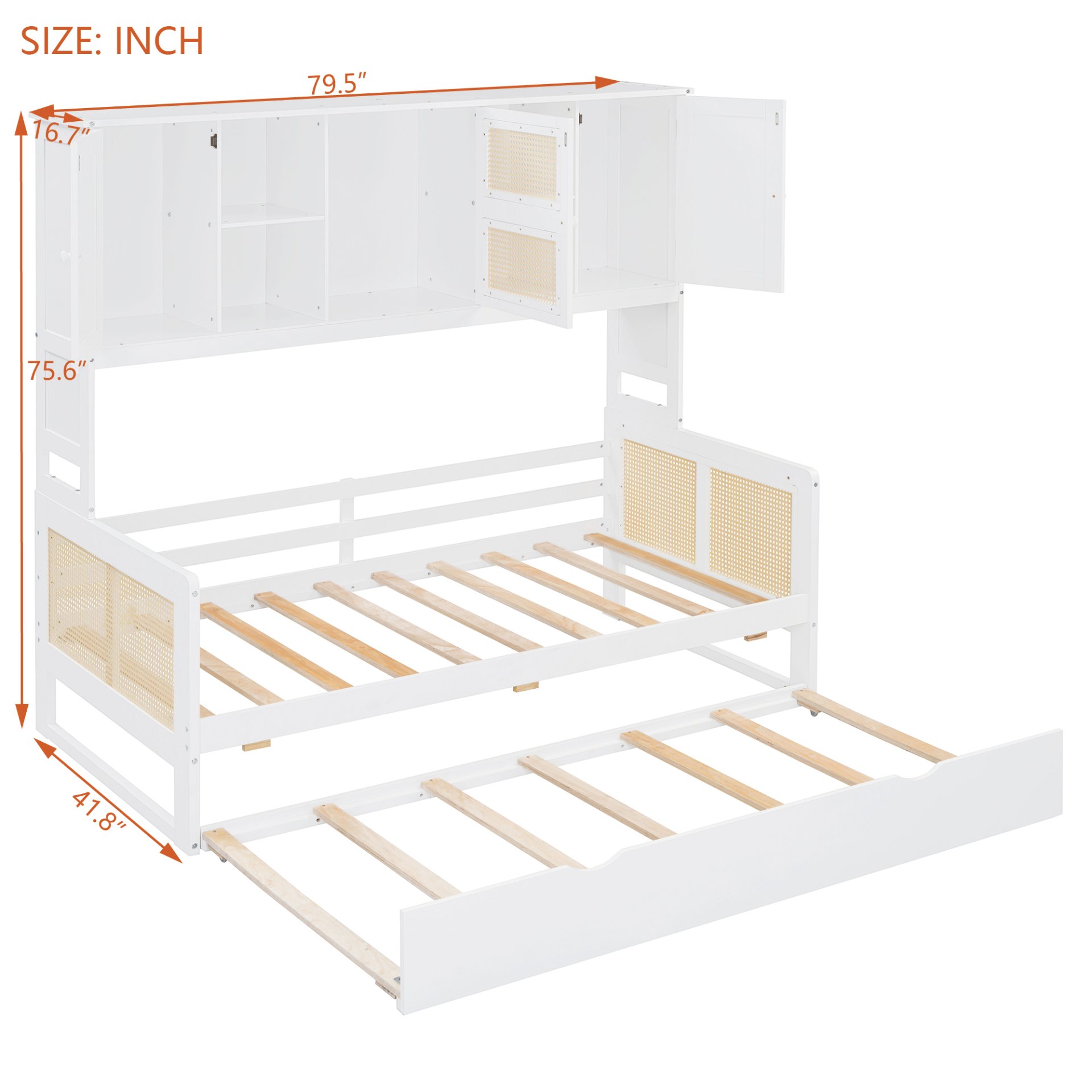 Twin Size Wooden Daybed & Twin Size Trundle, And All In One Cabinet And Shelf - White - Image 12